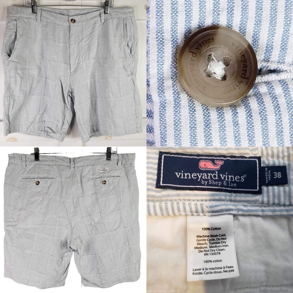 Vineyard Vines Shorts Men’s Size 38 Seersucker Club Blue White Stripe Resort